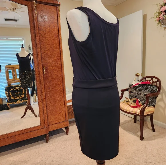 BEBE Bodycon Miniskirt Small Black Semistretch Gold colored Accents - Picture 7 of 12